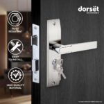Dorset Zovi Door Handle on Plate 8" | Both Side Key Lock | 60mm Cylinder | Mortise Lockset for Home, Office, and Hotels, Silver - Image 2
